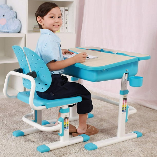 Mecor Kids Desk and Chair Set,Children Study Table Wood Grain Inclined