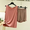 thumbnail image 2 of Tnhcen Women's Soft Solid Sleepwear Set Two-Piece, Crewneck Sleeveless Top Elastic Waistband Shorts Wrinkled Hem Pajamas Set M-2XL, 2 of 3
