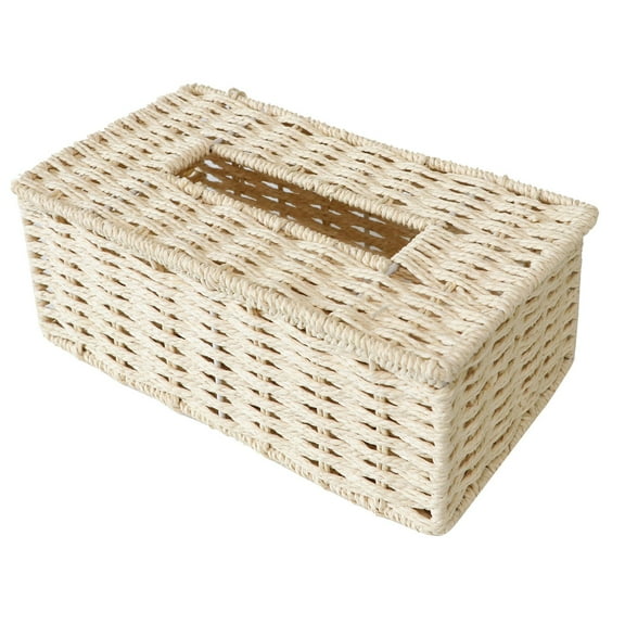 MOQIN Tissue Box Holder, Tissue Box Cover Rectangular, Rattan Wicker Rectangle Tissues Box Cover, Boho Decorative Woven Facial Tissue Holder on Table