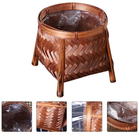 GOOHOCHY Bamboo Flower Pot Handmade Basket Woven Country Decor Indoor Plants Coffee