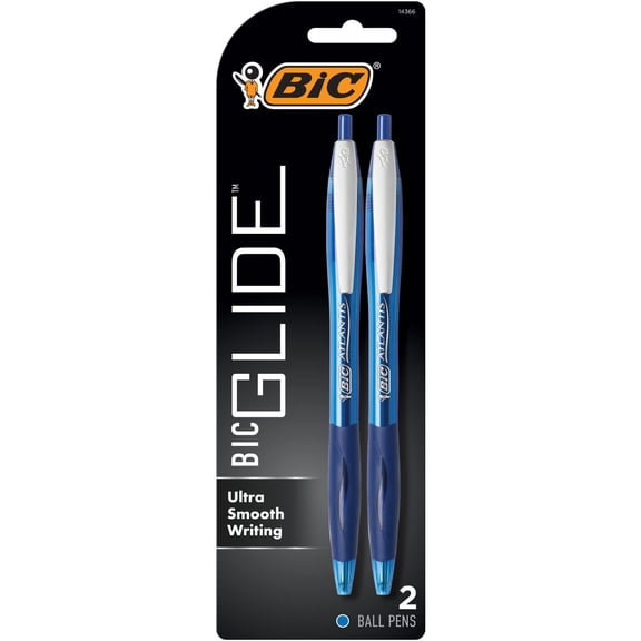 BIC Atlantis Retractable Pen, BallPoint, 10 mm, Blue Ink, 2 Count