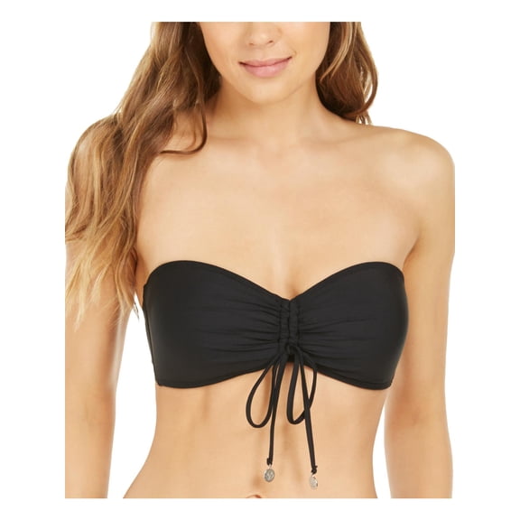DKNY Womens Bandeau Tie-Front Swim Top Separates Black XXL