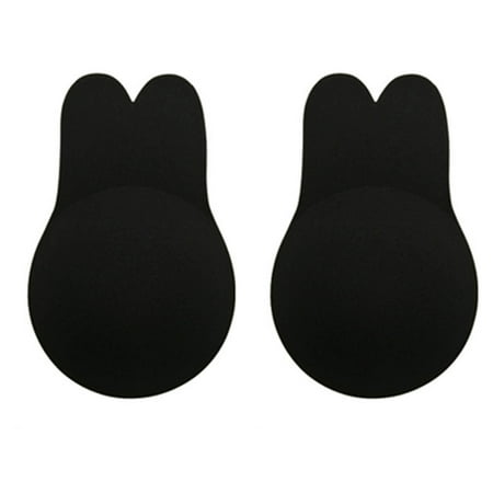 Adhesive Bra Breathable Breast Lift Cuttable Reusable Rabbit Ears Shape Stick Bras for Backless Wedding Dress Black 11cm/ 4.3in (L  XL)