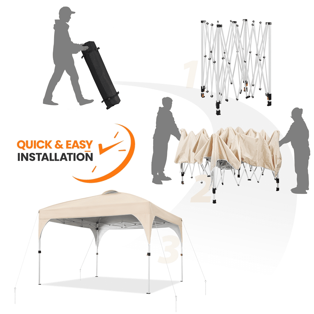Renwick 10x10ft Portable Pop-up Canopy Tent with Roller Bag & Sandbags, Beige