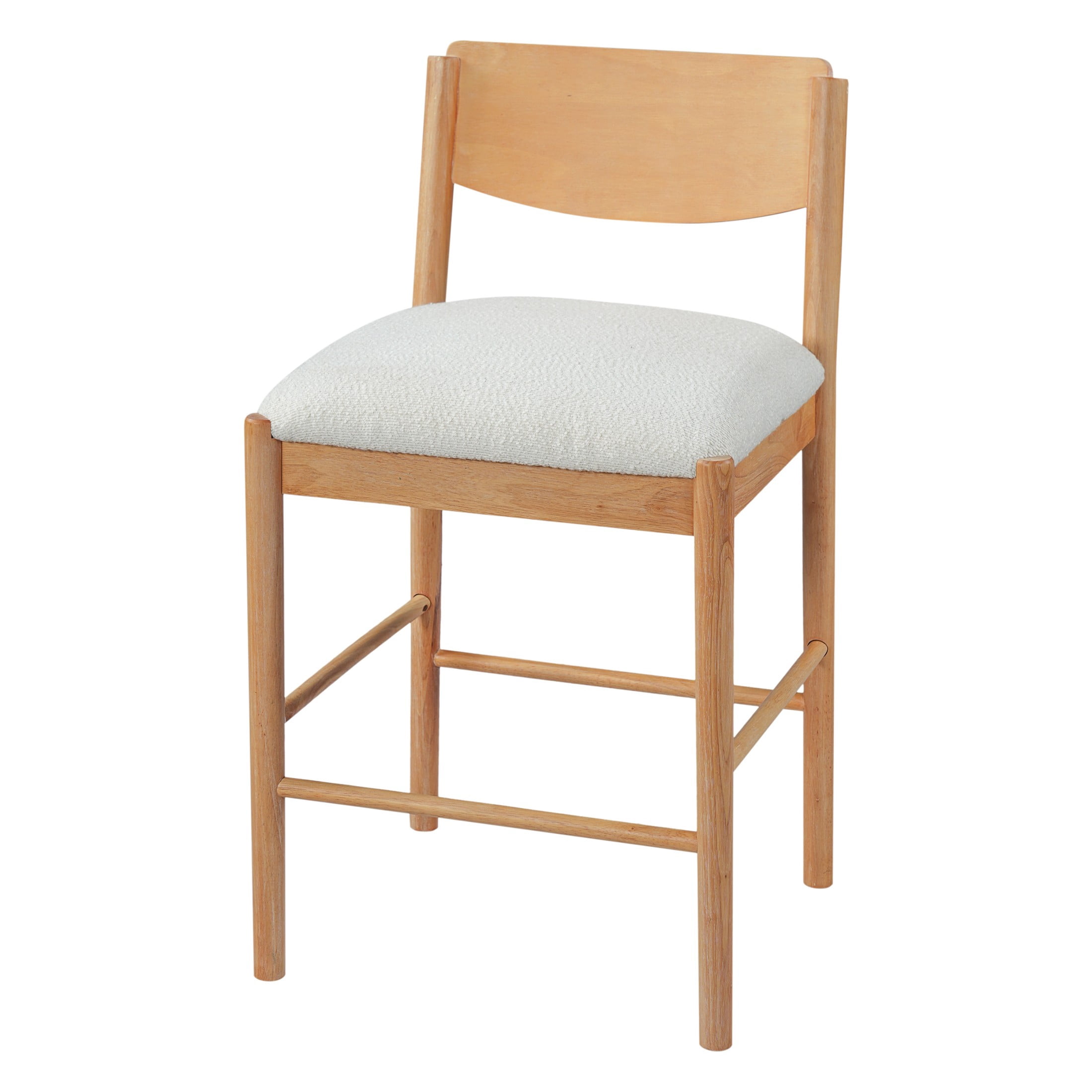 Christopher Knight Home Farmhouse Wood Counter Stools with Upholstered Seat, Natural+Beige, Set of 4