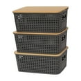 thumbnail image 1 of plastic organization and storage,Plastic Storage Box With Lid Stackable Box Basket Pantry Decorative Container Cute Label For Organizing Desktop Closet Grey 3 storage bins with lids,Gray, 1 of 8