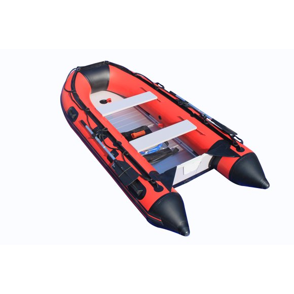 BOATIFY 10.8 ft Inflatable Boat Raft Fishing Dinghy Pontoon Boat Kayak with Aluminum Floor-Red