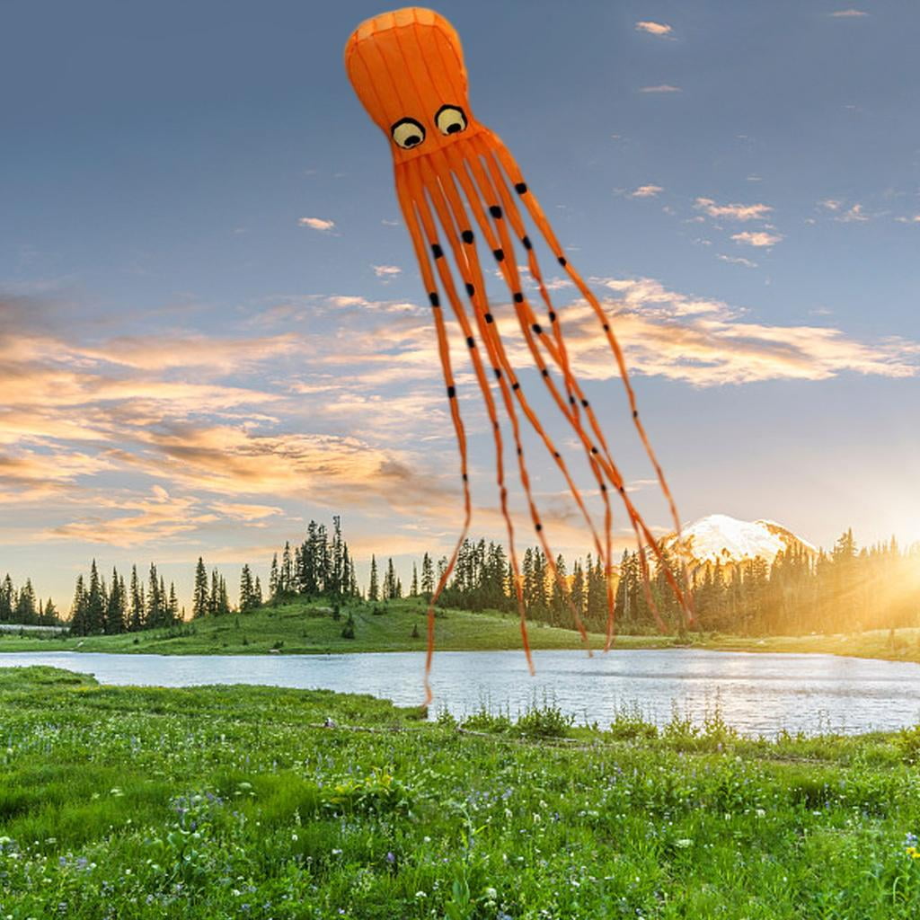 harayaa 8M Nylon Octopu Kite with Handle & String, Garden Activities Tool Huge Parafoil Orange