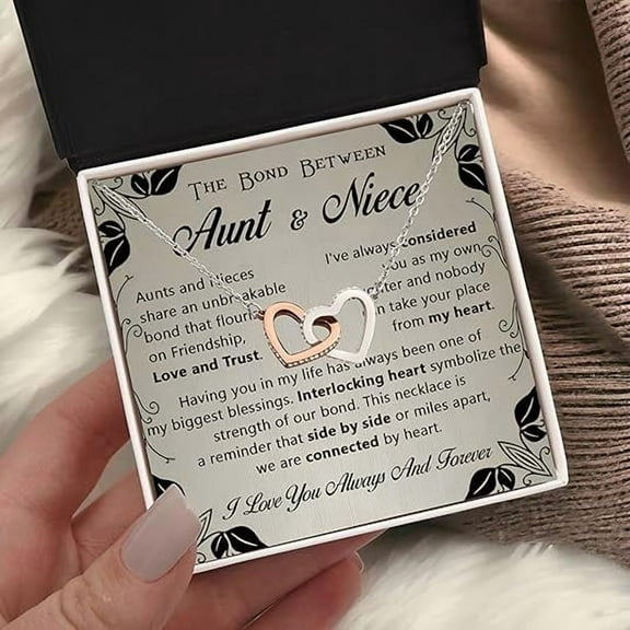 Birthday Gifts For Nieces Adult, Aunt and Niece Necklace, Interlocking Heart Necklace For Niece From Aunts, Gifts For Her On Christmas With Message Card and Gift Box