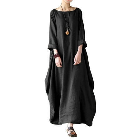 Womens Long Sleeve Casual Loose Long Shirt Dresses