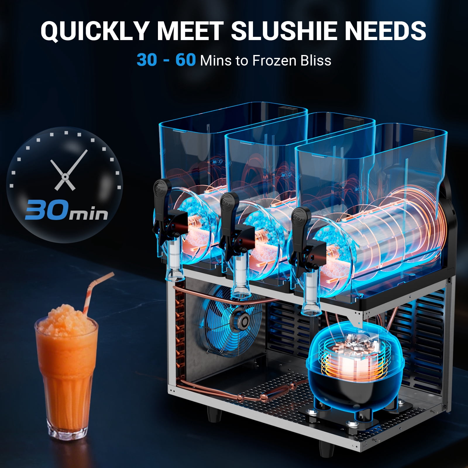 Slushie Machine Commercial, 4Gal×3 Tanks Frozen Drink Machine, 110V Stainless Steel Margarita Slushie Maker for Restaurant Bar Home Party Cocktail Alcohol Beverage Wine, 12Gal/45L