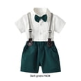 thumbnail image 4 of Qarigey Verano para niños, camisa de manga corta con botones, conjunto de pantalones, conjunto de banquete, boda, pajarita para niños, ropa, conjuntos de ropa Verde oscuro 70cm, 4 of 6