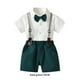 thumbnail image 4 of Qarigey Conjunto de camisa y pantalones para niños, fiesta, banquete, boda, pajarita para niños, ropa, pantalones cortos con bolsillos conjuntos de ropa Verde oscuro 70cm, 4 of 6