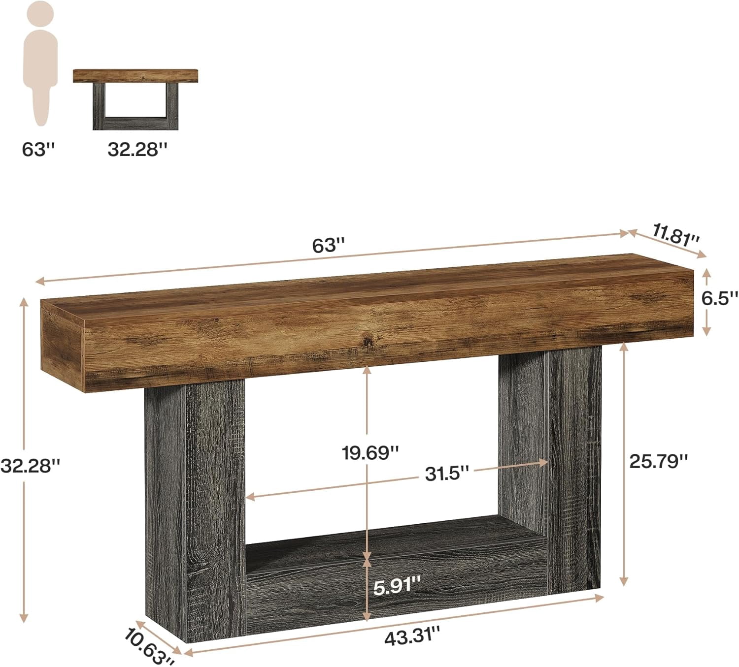 Tribesigns 63-Inch Long Console Table, 2-Tier Entryway Table Sofa Table with Storage