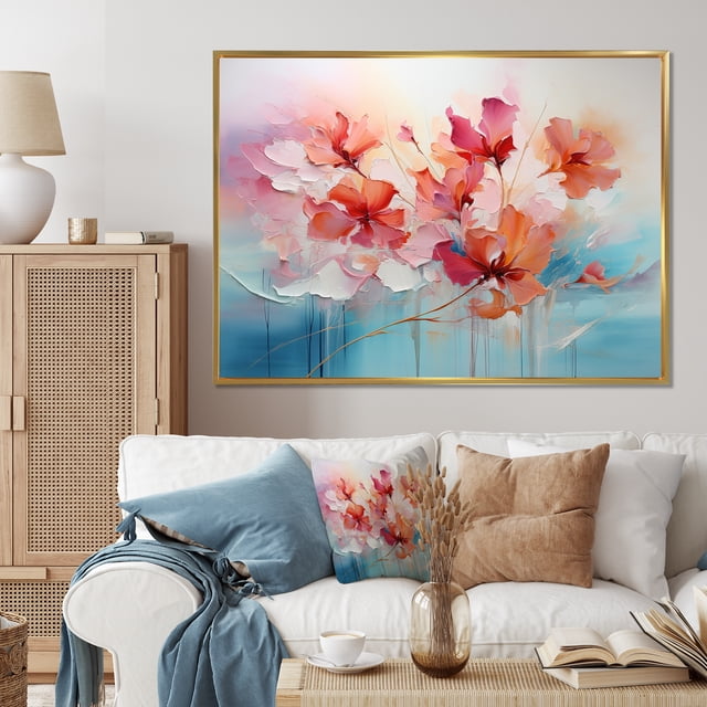 Designart Romantic Landscape Oversized framed wall art decor, Romantic Landscape framed wall Art, Abstract Romantic Flowers composition , Multi-Color Traditional Gold framed wall art, Gold Frame