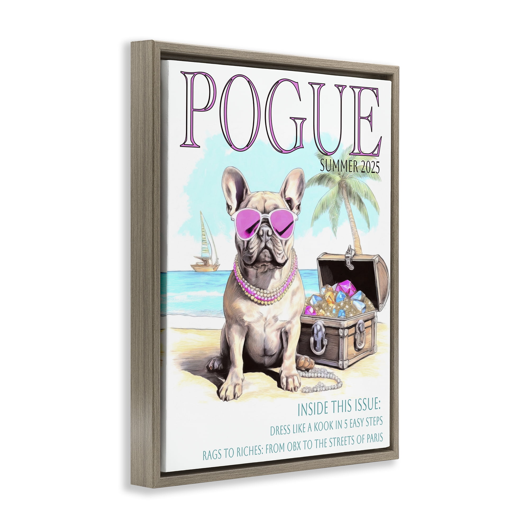 Stupell Industries Pogue Summer Dog Fashion Brown Framed Floater Canvas Wall Art, design by Grotto Studios