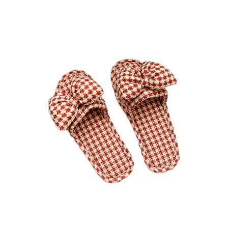 

Ritualay Lady Comfortable Summer Slippers Non-slip Backless House Shoes Casual Beach Slip On Slides Red 7-7.5