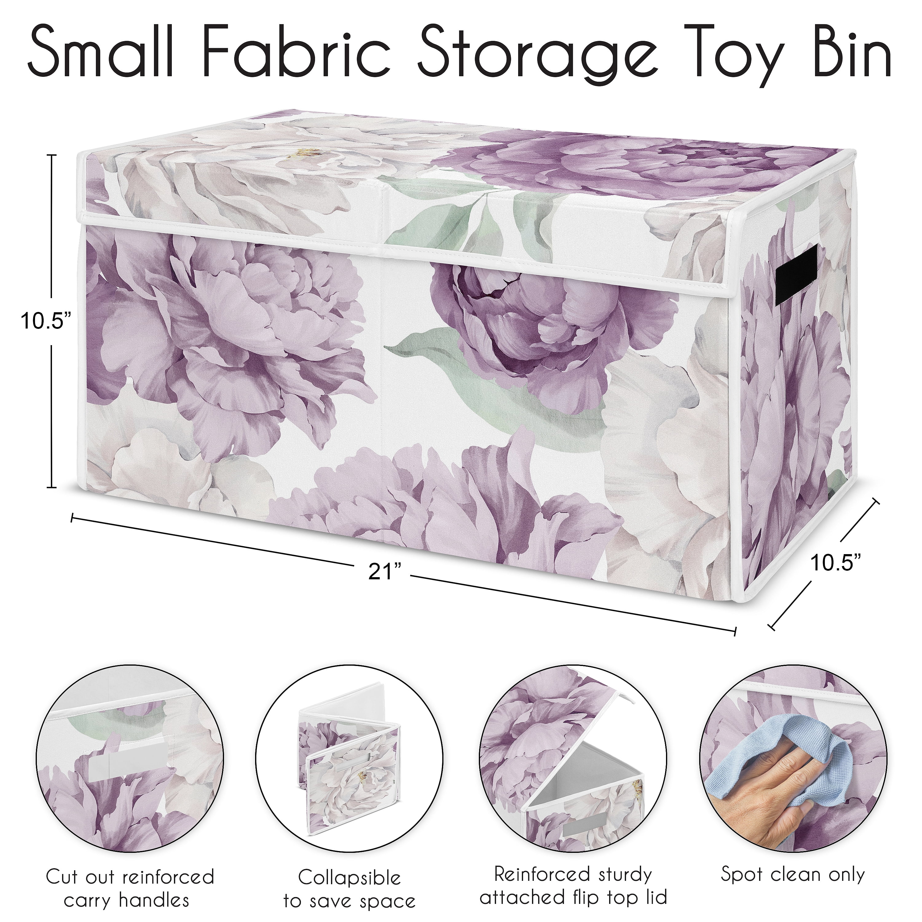 Sweet Jojo Designs Peony Floral Garden Lavender Purple and Ivory Girl Storage Fabric Toy Box