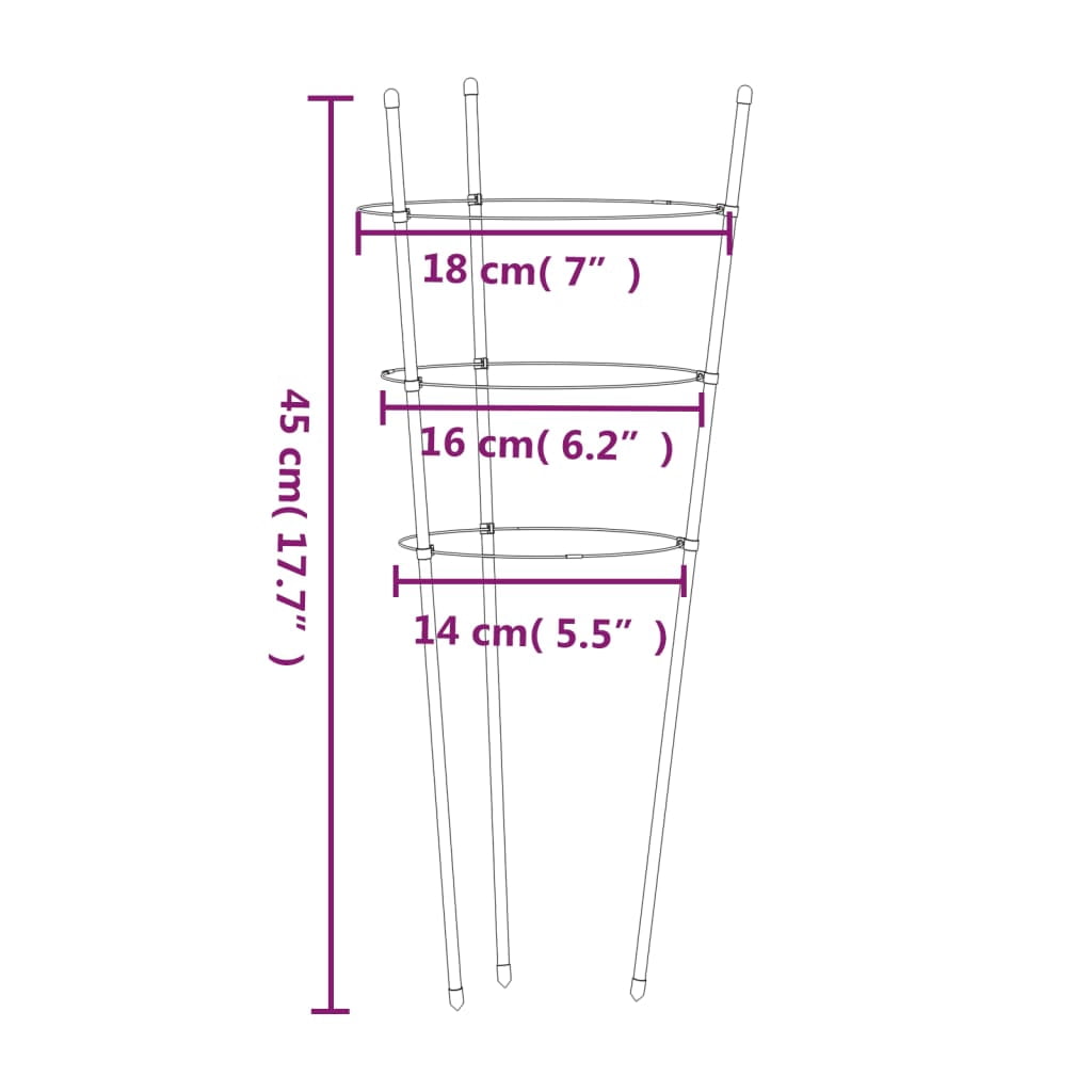 vidaXL Garden Plant Supports with 4 Rings Climbing Frame 5 Pcs Green Steel