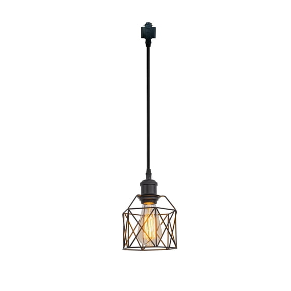 KAYYELAMP Total Length 24 Inches H-Type Track Light Vintage Design E26 Base Black Cage Drop Light for Kitchen Sink Loft Stairways Loft(No Bulb, Track)