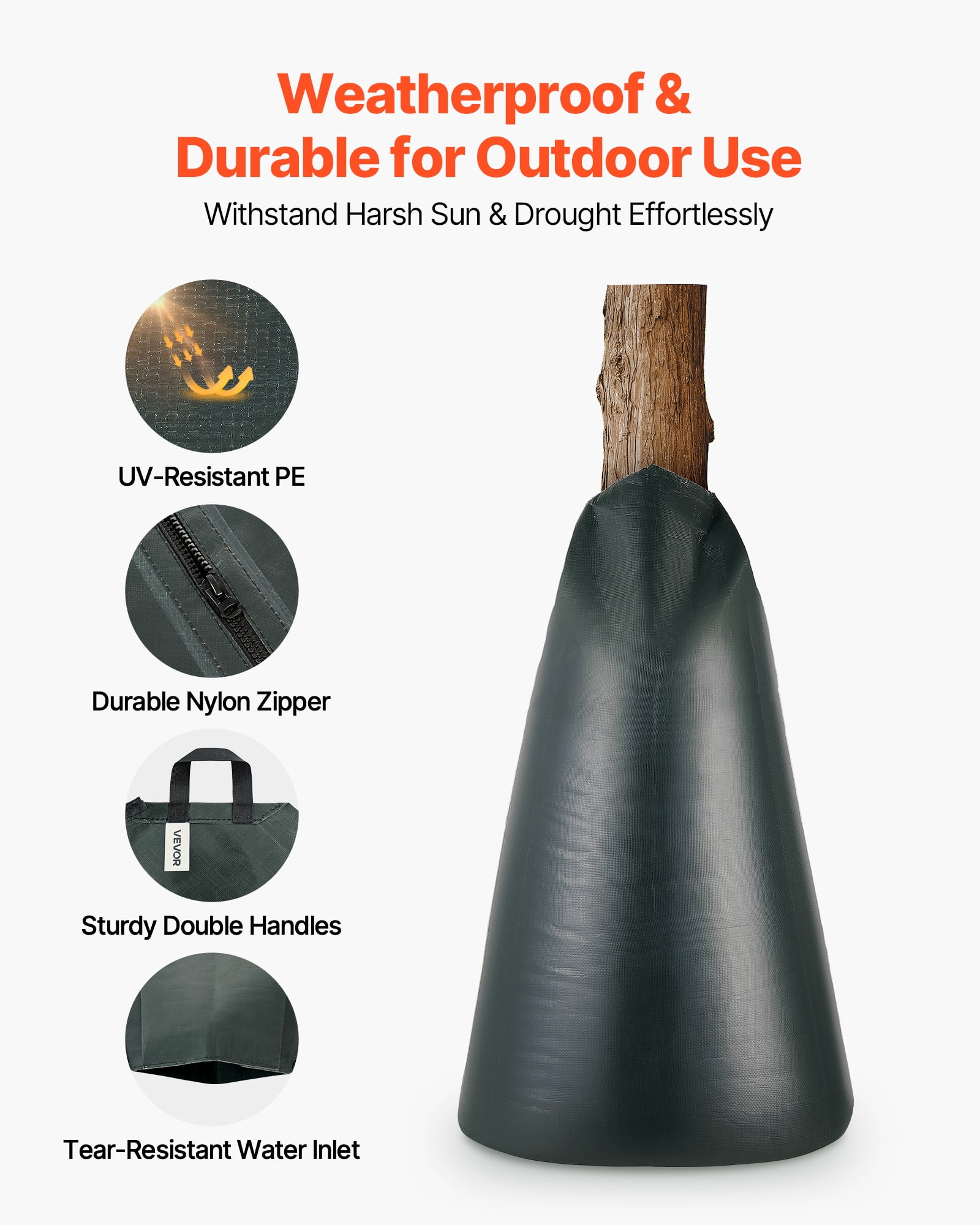 VEVOR 20 Gallon Tree Watering Bags, 25 Pack 3-4 Hours Slow Release Gator Bags for Trees, Heavy Duty PE Tree Drip Irrigation Bag with Zipper, Durable & Reusable Deep Root Shrub Watering Bag