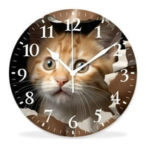 12 Inch Wall Clock Battery Operated Silent Clock Decorative for Office, Kitchen, Outdoor, Living Room,Cute Red Kitten Cat in Paper Hole Painting