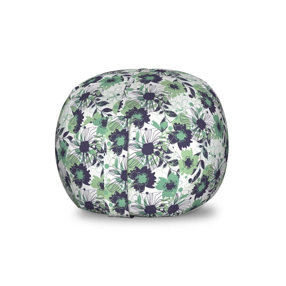 Floral Storage Toy Bag Chair, Vintage Style Flowers Arrangement and Polka Dots Romantic Feels, Stuffed Animal Organizer Washable Bag, Small Size, Sea Green Dark Indigo, by Ambesonne