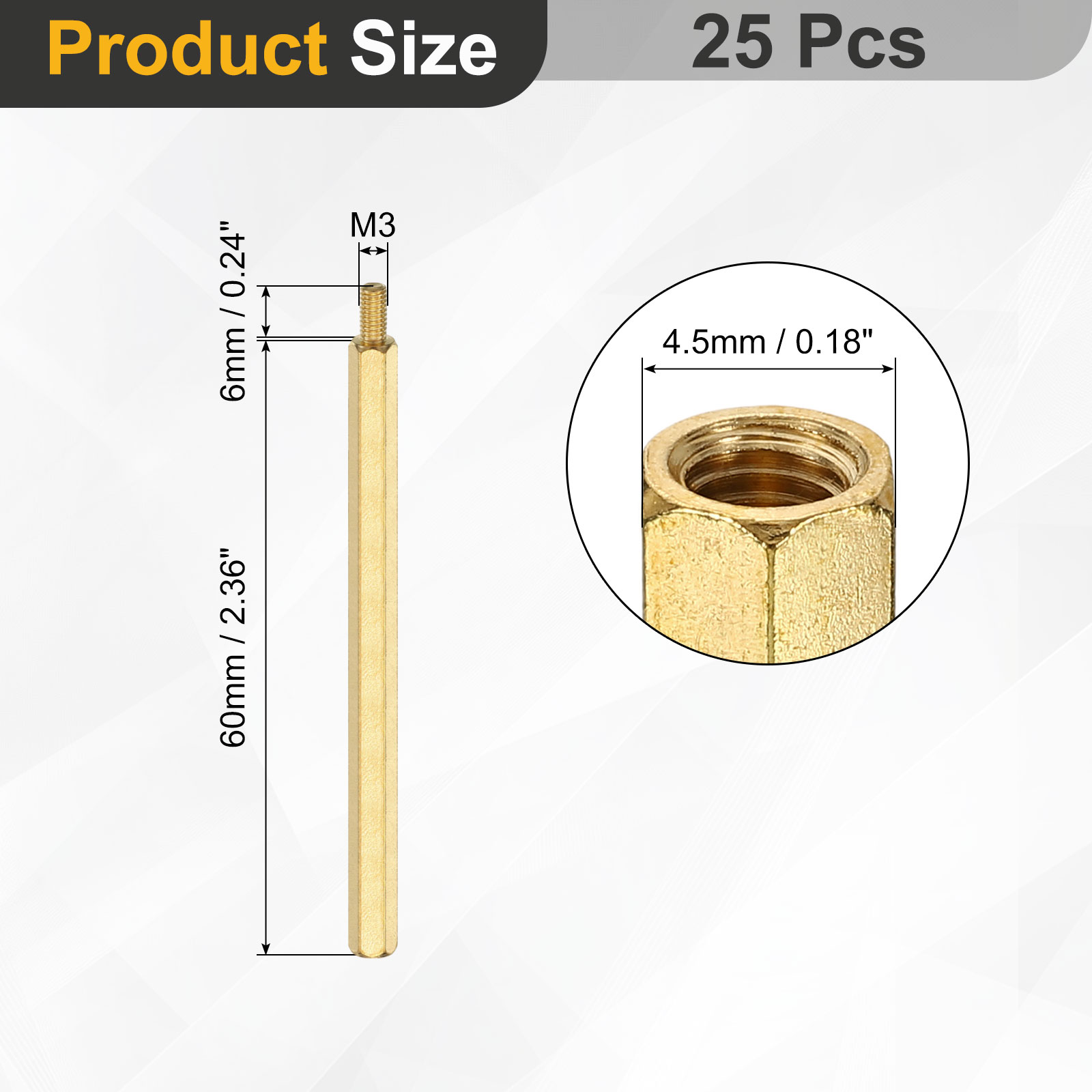 Uxcell 25 Pack Male to Female Thread Spacer Screws, M3 x 60mm + 6mm Brass Hex Standoff Screws PCB Motherboard for Drone Quadcopter, Computer and Circuit Board