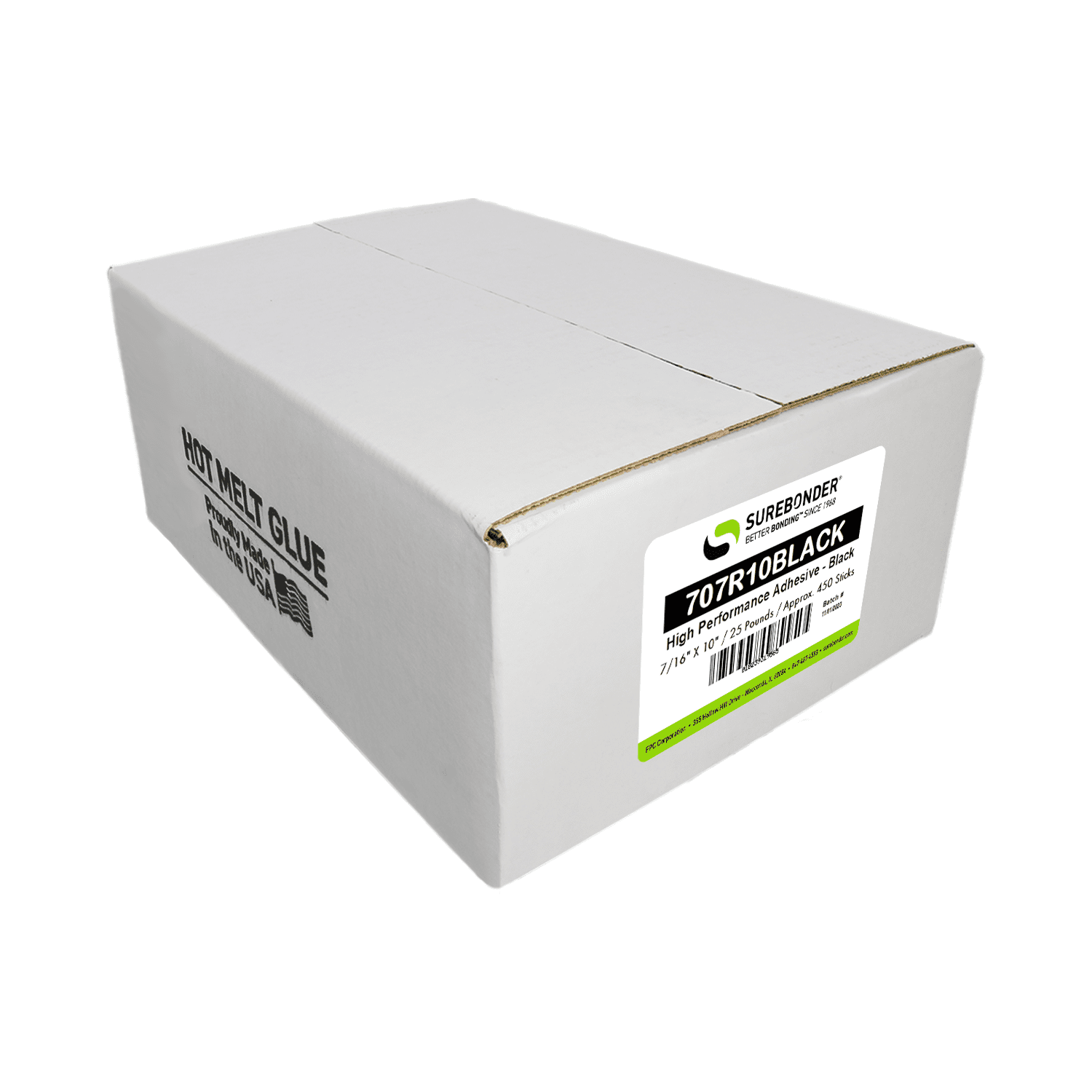 707R10Black High Performance Hot Melt Glue Sticks - 7/16" x 10" | 25 lb Box