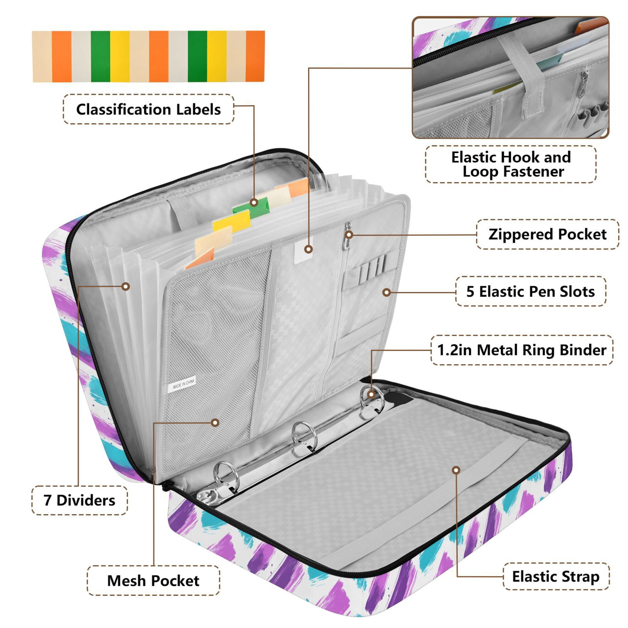 FORMRS Accordion File Folder A4 Size 7-Pocket Expanding Document Organizer Bag with 3 Ring Binder, Purple Drawing