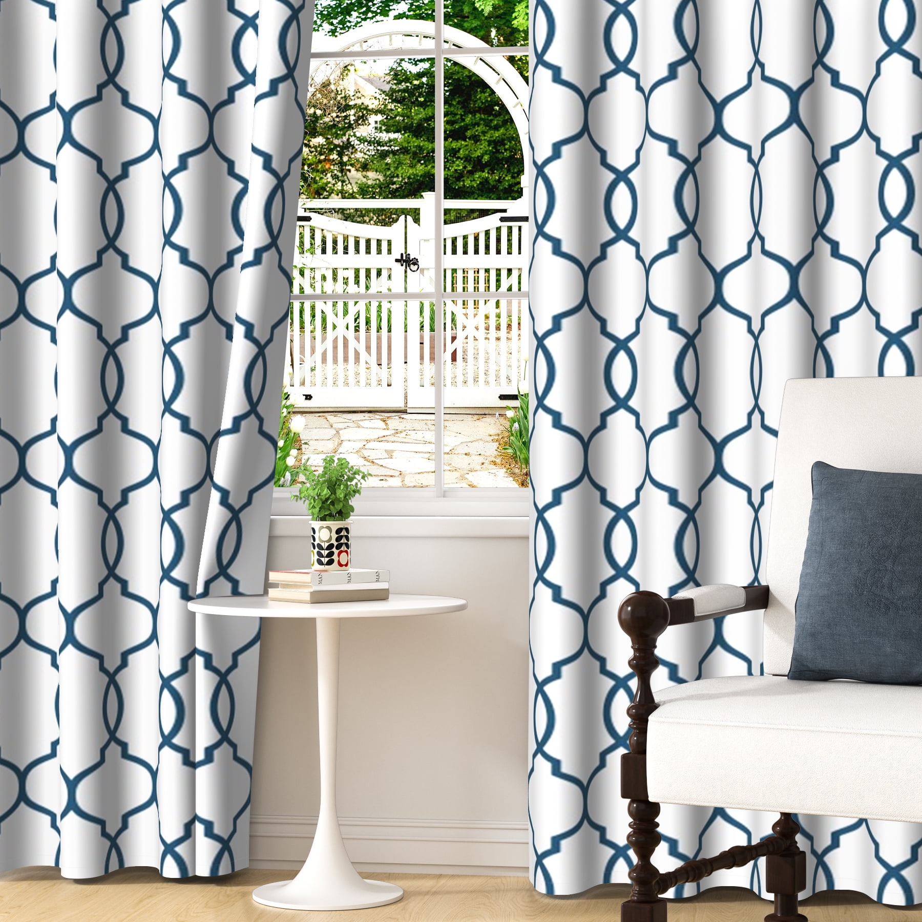 Lfeey Geometric Grid Pattern Light Filtering Grommet Blackout Curtains, Navy Blue, 42x84 Inches, 2 Panels