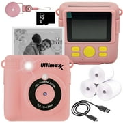 Ultimaxx Instant Thermal Print Camera for Kids (Pink) - Includes: 32GB microSD Card, 3 Rolls Paper