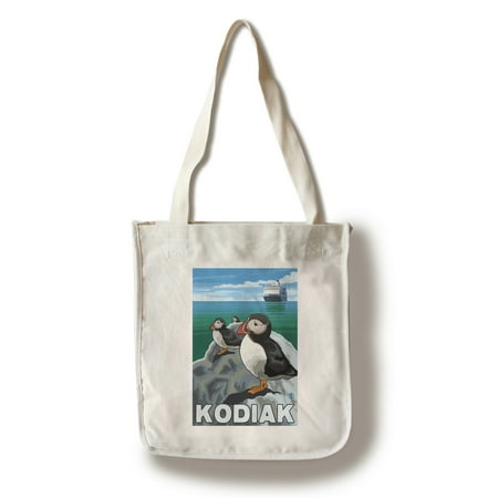 Kodiak, Alaska - Puffins and Alaskan Cruise Ship - LP Original Poster (100% Cotton Tote Bag - (The Best Alaskan Cruise For Families)