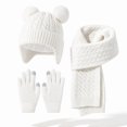 thumbnail image 5 of KPOPLK 3Piece Girls Boys Solid Color Beanie Hat Glovs Set Fleece Lined Winter Hat with Pom Pom for Cold Weather(3-8 Years,White), 5 of 6