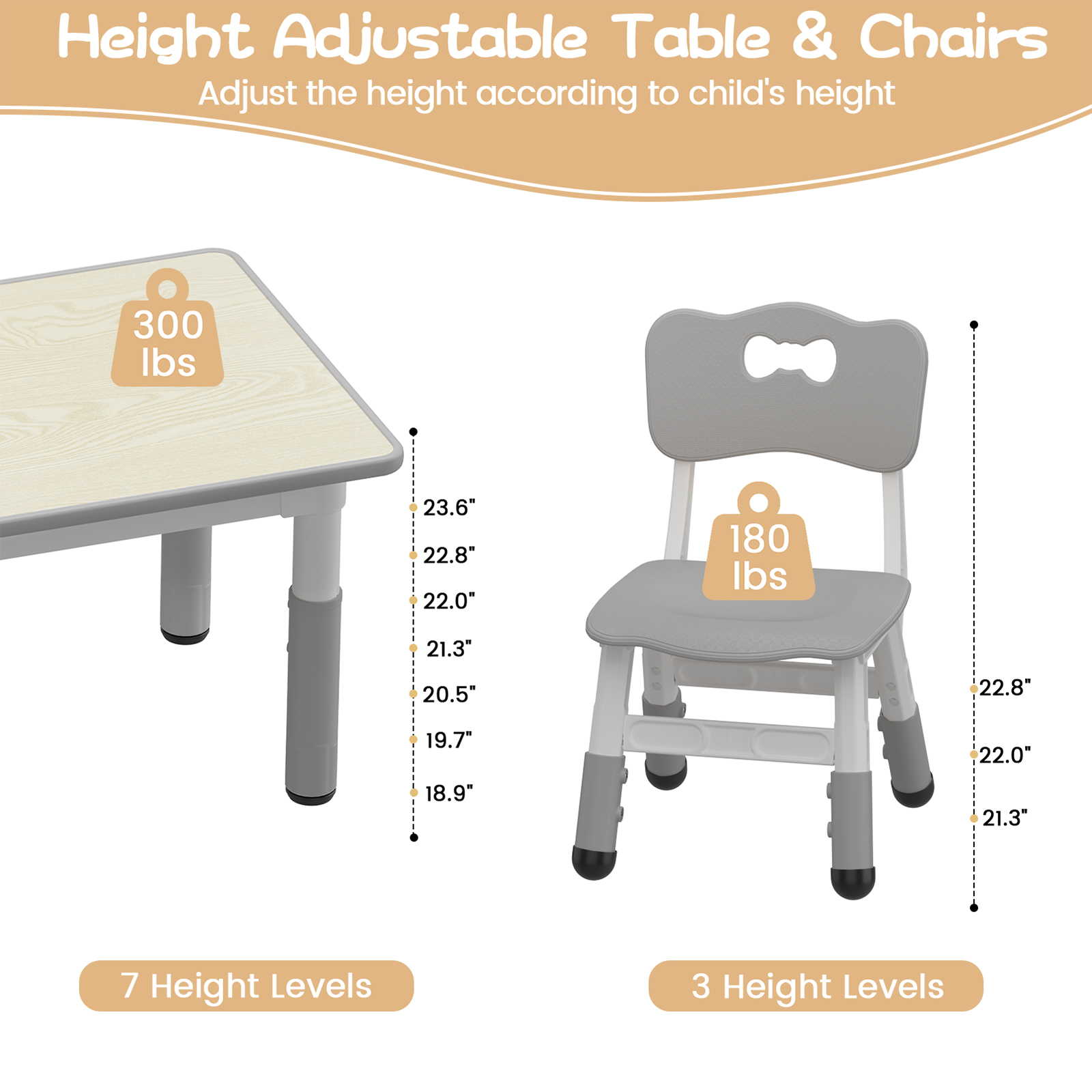 Kids Table and 6 Chairs Set, Height Adjustable Toddler Table and Chair Set, Graffiti Desktop, Children Study Table for 6 for Home Daycare Preschool for Ages 2-10