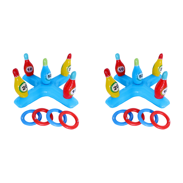 Juego Lanzamiento Bolos PVC Suministros Inflables Ligeros para Fiestas en La Playa (azul)