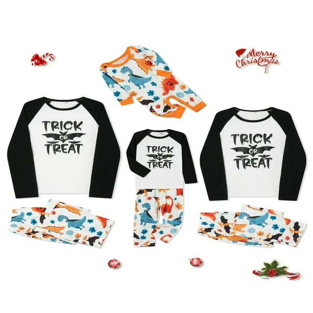 Pyjama d'Halloween Assorti aux Vêtements de Nuit Classique Imprimé Lettre Raglan à Manches Longues + Ensemble Pantalon