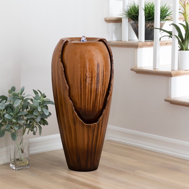 Alpine Corporation 32" Indoor and Outdoor Jar Water Fountain, Brown