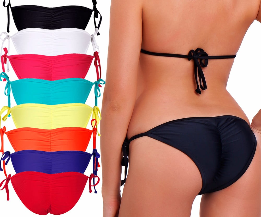 Brazilian Womens Bikini Bottom Scrunched Ruched Side-Tie Swimwear Swimsuit AM F7