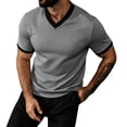 thumbnail image 5 of IYTR Men's T-Shirts V-Neck Short Sleeve Slim Fit T-Shirt Contrast Trim Cuff Casual Summer Athletic Gym Workout Solid Color Muscle Tee (Gray,M), 5 of 8