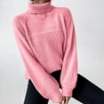 thumbnail image 2 of HAPIMO Women's Long Sleeve Sweater Casual Turtleneck Chunky Knit Loose Oversized Pullover Winter Solid Jumper Tops Teen Girls Clothes Pink XL, 2 of 6