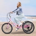 thumbnail image 4 of MOPHOTO 24" Adult Tricycle Folding Three Wheel Cruiser Bikes 7 Speed, Portable and Foldable Tricycle Trikes with Cargo Basket &Bell, for Men & Women Outdoor Cycling, Pink, 4 of 10