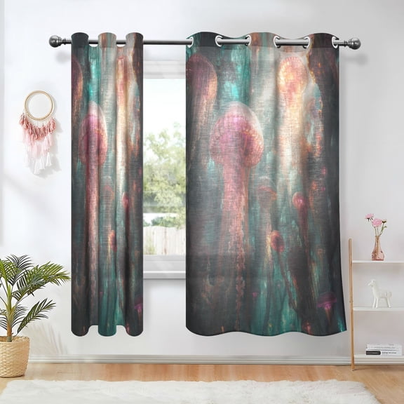 Yayeee Window Curtains Set of 2 for Living Room Light Filtering 63"x42", Psychedelic Forest