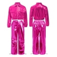 thumbnail image 2 of iiniim 2Pcs Girls Dance Outfits Jazz Hip Hop Dance Metallic Cropped Jacket Pants Set Modern Dancewear Hot Pink 14, 2 of 7