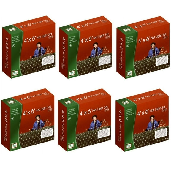 Holiday Wonderland 48950-88 150 Light Count 4' x 6' Clear Net Christmas Lights - Quantity of 6