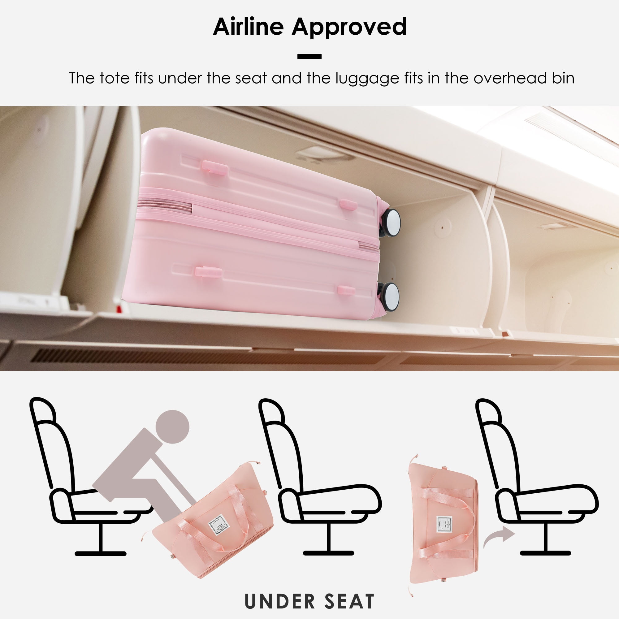 LoLado Front Opening 20in Carry-on Luggage with Expandable Travel Bag Set, ABS Hard Shell Two-piece Travel Suitcase Set with USB Port, Cup Holder, Pink