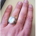 thumbnail image 2 of Natural Blue Fire Rainbow Moonstone Mans Ring, 925 Sterling Silver Ring, Oval Cabochon Gemstone Mans Ring, Designer Healing Man Ring, Gift For Him, Moonstone Arabic Silver Ring, Signet Ring, 2 of 5