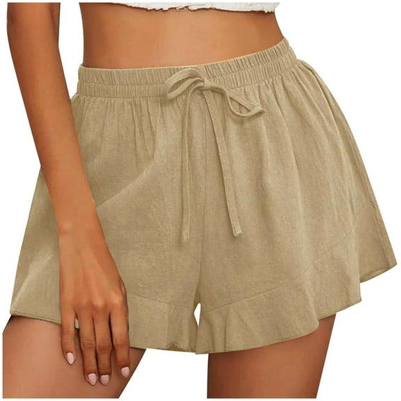 BLVB Summer Shorts for Women Elastic Waist Drawstring Ruffle Wide Leg Shorts Casual Plus Size Beach Shorts