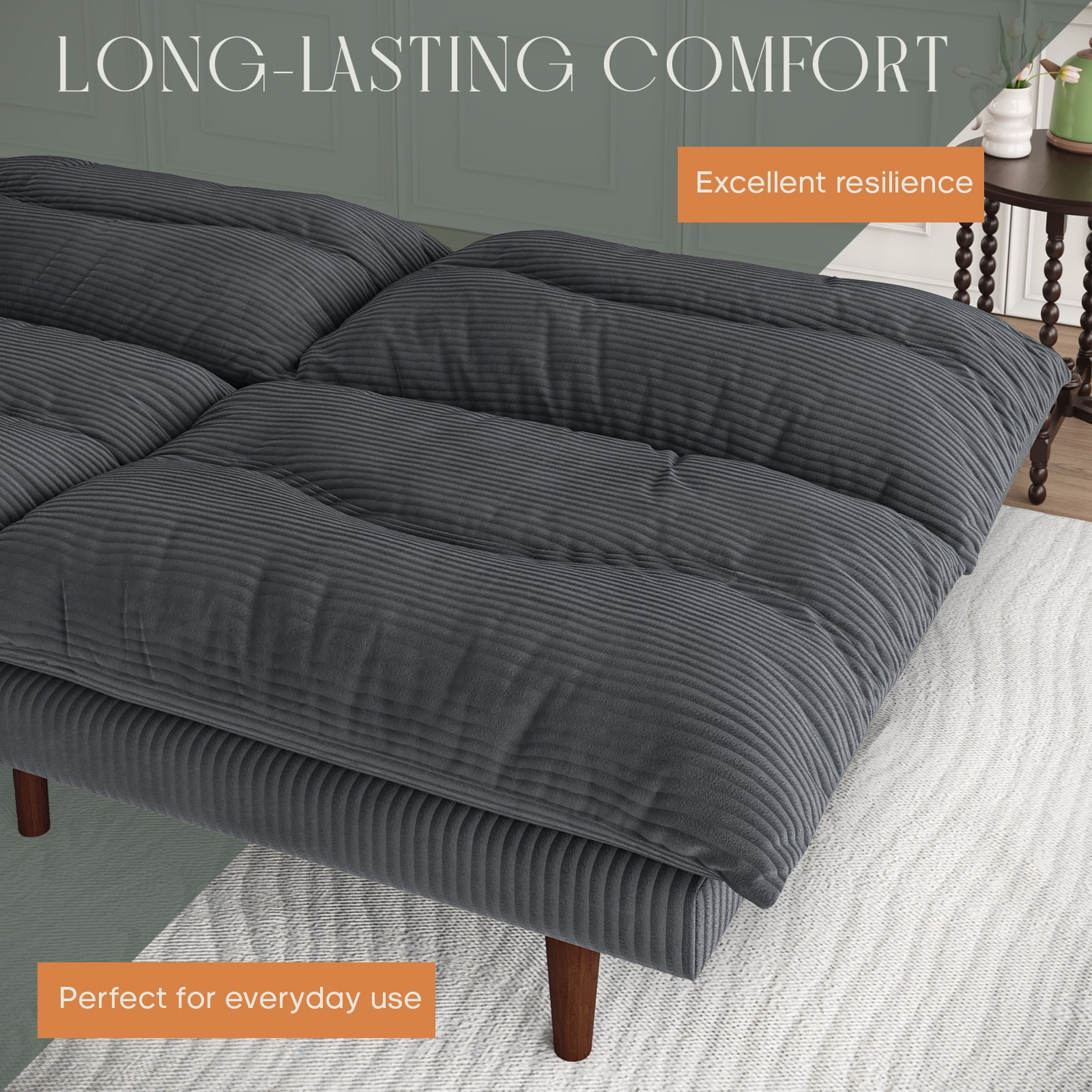 LLappuil 71" Corduroy Futon Convertible Sofa Bed, Loveseat Sleeper Sofa Couch for Living Room Apartment Gray