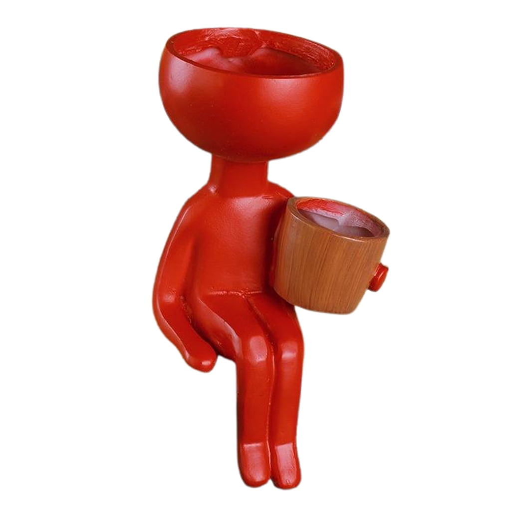 Flower Pot Head Resin Planter Vase Small Indoor Home Plant Pot Red